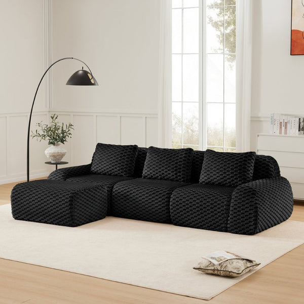 English Elm 114" Modular L-shaped Sectional Sofa Flannelette Fabric Deep Seat Ottoman Living Room W714S01533