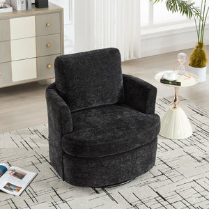 English Elm swivel Chenille Upholstered Office Chair with Metal Turntable, Breathable Durable Wood Frame for Comfort and Style Black W2120P322755