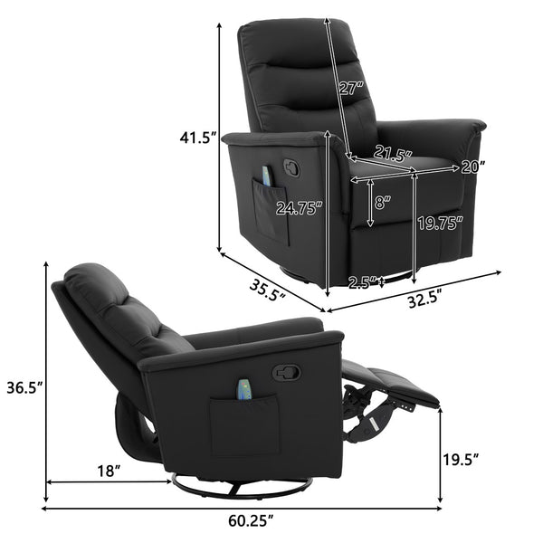 English Elm Manual Recliner Swivel Rocker Boucle Chair with 8-point Massage for Nursery or Living Room Black N763P363763B
