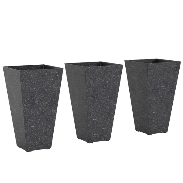 English Elm Set of 3 Tall Square Faux Marble Column Planters for Patio Entryway or Balcony Black T3971P440168