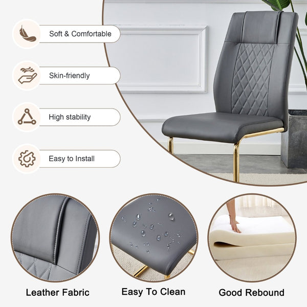 English Elm Table 9-Piece Elegant Dining Set With Glass Top, Imitation Marble, Gold Legs & Comfortable Chairs W1151S04350-GIGA