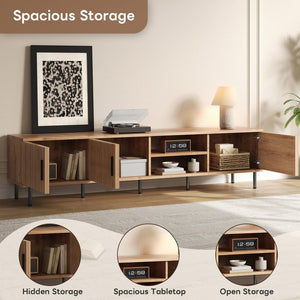 English Elm 78 Inch Low Profile Media Console with Pine Legs Soft Close Doors for Living Room N710P429513P