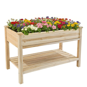 English Elm Raised Wood Planter Bed Counter Height Ergonomic Design with Drainage Tray and Tool Shelf W3166P444935