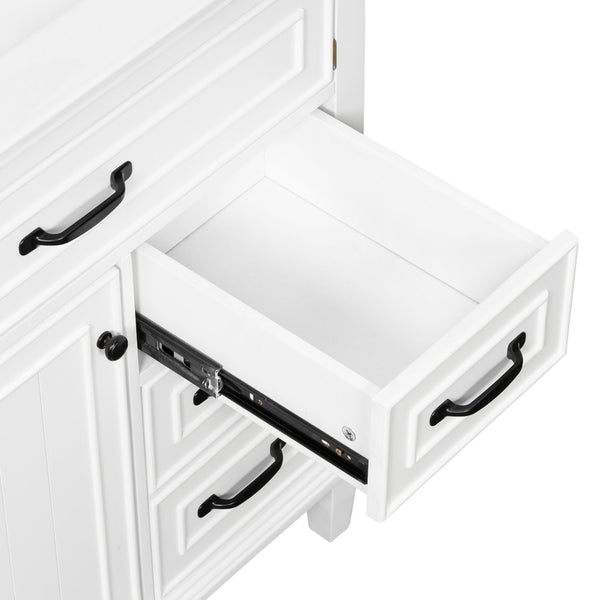English Elm 30 Inch Freestanding Bathroom Vanity Solid Pine Cabinet Ceramic Sink Top Storage White N725P412782K