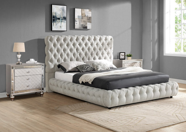 English Elm 1Pc Contemporary Upholstered Queen Bed With Elegant Tufted Headboard In Dove Gray For Cozy Luxury B011S01655