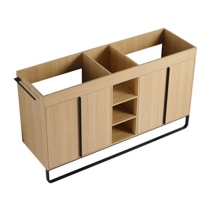 English Elm 60" Modern Freestanding Bathroom Vanity with 4 Soft-Close Doors, 3 Open Shelves, Towel Hanger, 8 Boxes W999P376886