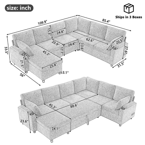 English Elm 101.2" Modular Chenille Sectional Sofa with Tufted Cushions and Deep Seating for Living Room N719S001910D