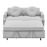 English Elm 54.7" Multiple Adjustable Positions Sofa Bed Stylish Sofa Bed With A Button Tufted Backrest, Two Usb Ports and Four Floral Lumbar Pillows For Living Room, Bedroom,Or Small Space, Light Grey