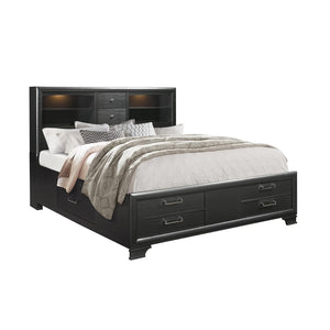 English Elm Civic Grey Five Piece Bedroom Set with Lit Bookcase Headboard and Storage Drawers B201S00484