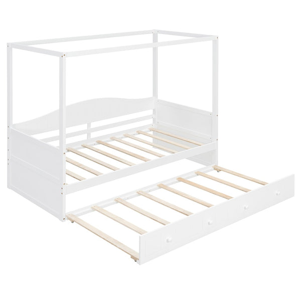 English Elm Twin Canopy Daybed with Pull Out Trundle Pinewood Frame for Kids or Guest Rooms N708P373423K