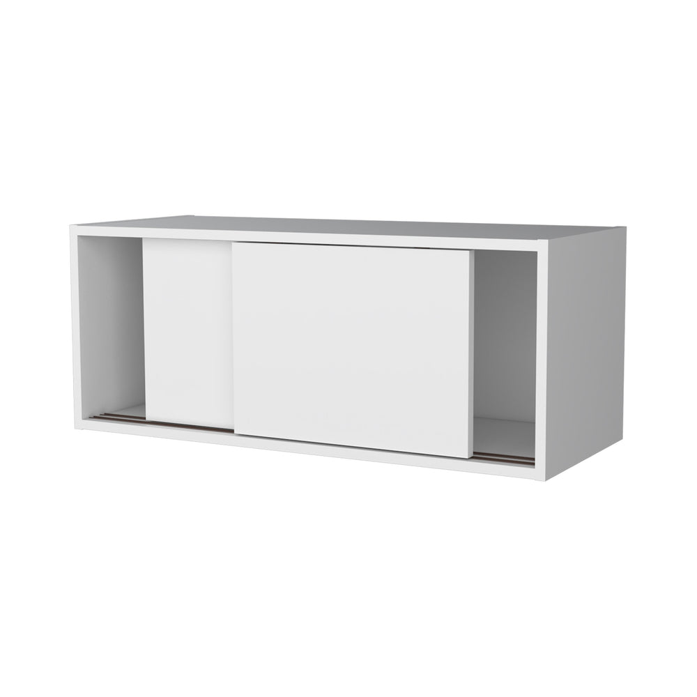 English Elm Anegam Floating Cabinet with Sliding Door for Small Spaces — Sleek Wall-Mounted Storage Solution, 31.9" W White 34 L x 14.2 W x 3.5 H B128P244997