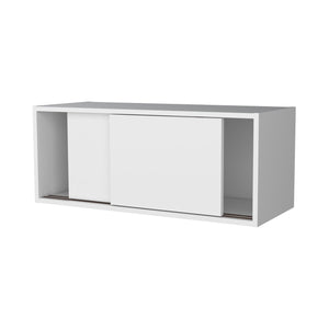 English Elm Anegam Floating Cabinet with Sliding Door for Small Spaces — Sleek Wall-Mounted Storage Solution, 31.9" W White 34 L x 14.2 W x 3.5 H B128P244997