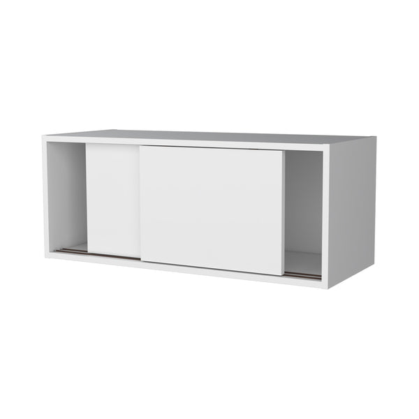 English Elm Anegam Floating Cabinet with Sliding Door for Small Spaces — Sleek Wall-Mounted Storage Solution, 31.9" W White 34 L x 14.2 W x 3.5 H B128P244997