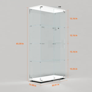 English Elm Tempered Glass Display Cabinet With Bluetooth Led Light, Lockable, Mobile Storage For Home & Office W3155S00006-GIGA