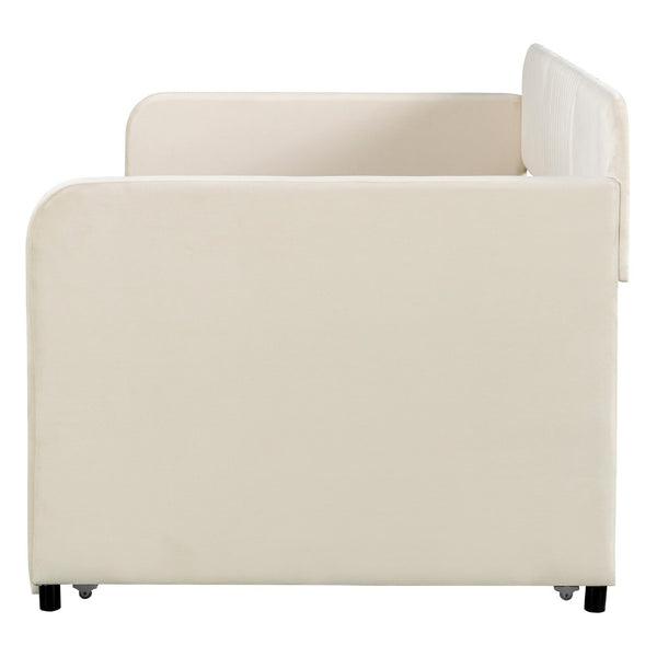 English Elm Upholstered Velvet Twin Daybed with Pull Out Trundle Sofa for Guest or Kids Room LP100127AAA