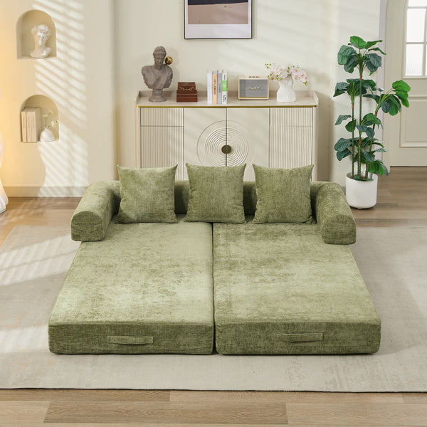 English Elm Comfy Convertible Folding Mattress Couch Sofa Bed with Chenille, Space-Saving Modular Lounge for Studio Green W1143P330251