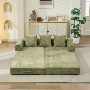 English Elm Comfy Chenille Folding Floor Sofa Bed with Armrest for Studio and Guest Rooms Green W1143P401140