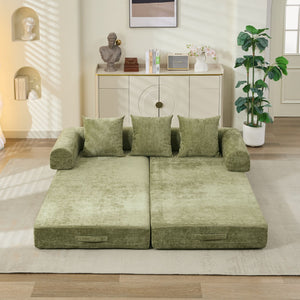 English Elm Comfy Chenille Convertible Folding Mattress Couch Sofa Bed with Armrest, Space-Saving, No Assembly Needed Green W1143P330251