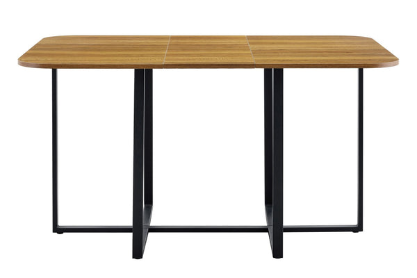 English Elm Modern Dual-surface Dining Table Mdf Marble and Grain Top with Powder-coated Metal Frame Black,Wood W3875P372888