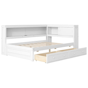 English Elm Full Pine Platform Daybed with Led Lighting Usb Charging Headboard Shelf and Drawers White N7090004032K