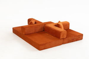 English Elm Full Foam Modular Sofa Bed Corduroy Upholstered Convertible Lounger for Studio Apartments Orange W3326P450802