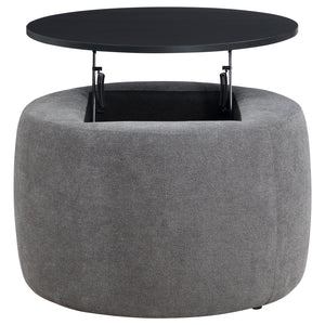 English Elm Reeves Plush Grey Chenille Round Lift-Top Storage Ottoman with Engineered Wood Top, Compact Elegance B062P299971