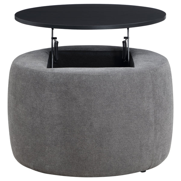 English Elm Reeves Plush Grey Chenille Round Lift-Top Storage Ottoman with Engineered Wood Top, Compact Elegance B062P299971