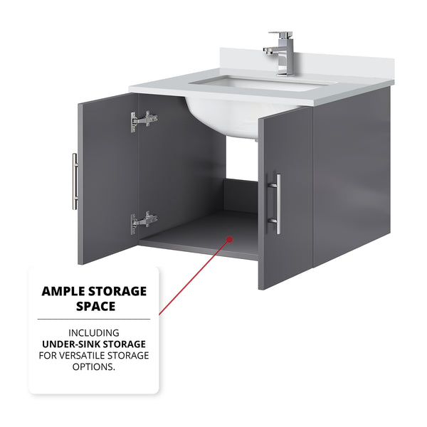 English Elm Dark Grey Bath Vanity With Cultured Marble Top & Faucet Set – Modern Storage Solution For Small Bathrooms B2731P258558