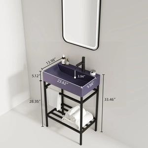 English Elm LOFI Ceramic Integrated Bathroom Vanity 24" with Rectangular Basin, Open Metal Shelf, Easy Clean Purple+Black W2615S00061