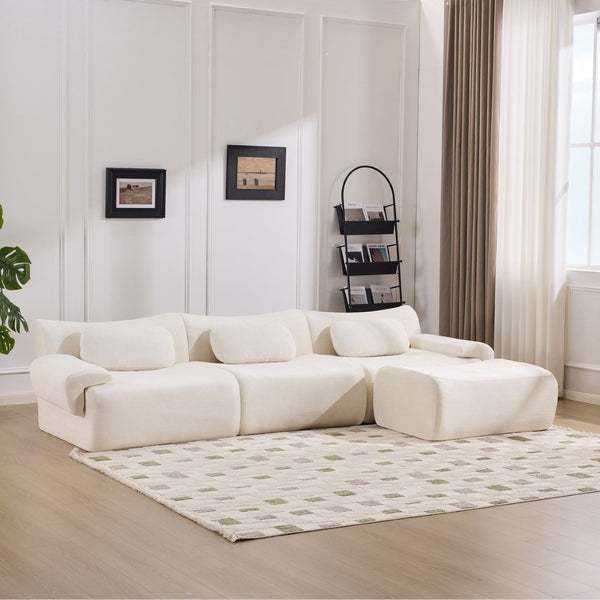 English Elm Modular Chenille Deep Seat Sectional Sofa with Bamboo Frame for Living Room Lounge White W1829S00068