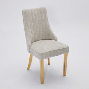 English Elm Rayon High Back Dining Chair Set with Plush Flocking Upholstery, Golden Stainless Legs, Comfort-Focused Design Beige W1143P293313