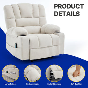 English Elm Living Space Reclining Chair with 8-Point Vibration, Lumbar Heating, Multi-Recline Comfort and Easy Assembly Beige W1403P364987