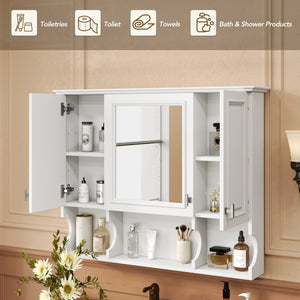English Elm 35'' Modern Wall-Mounted Medicine Cabinet with Mirror, Hidden Storage and Open Shelves for Bath White N710P209443K