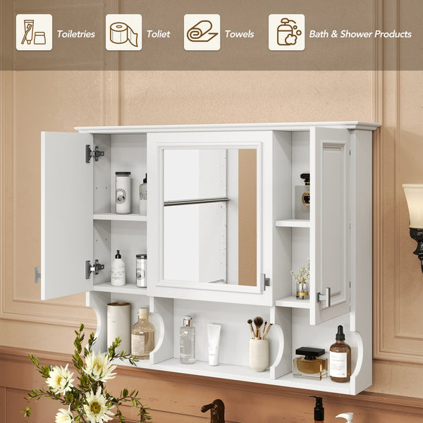 English Elm 35'' Modern Wall-Mounted Medicine Cabinet with Mirror, Hidden Storage and Open Shelves for Bath White N710P209443K