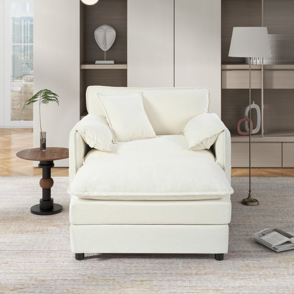 English Elm Oversized Chenille Lounge Chair with Detachable Ottoman and Built-in Storage Pockets W3163S00001