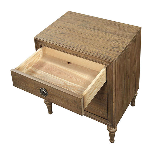 English Elm Reclaimed Oak Nightstand with 3 Drawers — Felt-Lined Top, Dovetail Craftsmanship, Metal Handles, Elegant Bedside Storage B062P189221