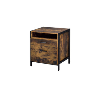 English Elm Juvanth Rustic Oak & Black Nightstand with Metal Frame, 2 Drawers + Open Shelf, Durable Modern Design B2726P261205
