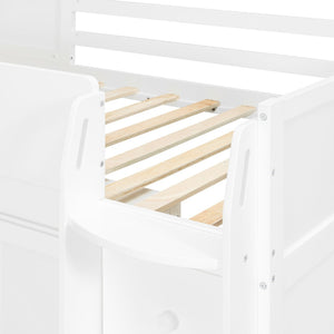 English Elm Twin House Loft Bed with Pull Out Rolling Desk Stair Drawers and Cabinet Storage White N820S00072K