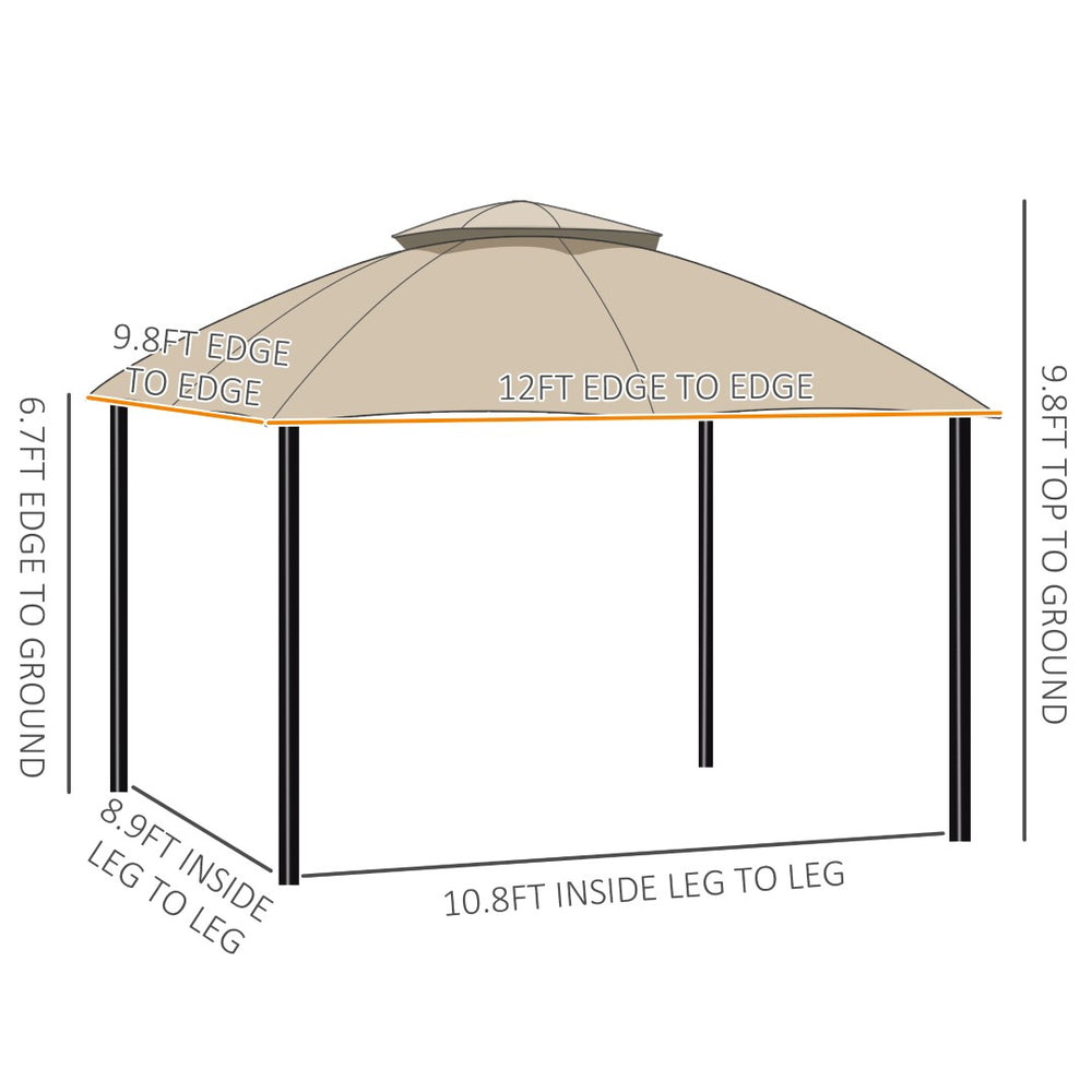 English Elm Gazebo Steel Frame Screened Patio Shelter with Double Tier Roof and Mesh Walls T3971P388791