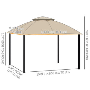 English Elm Gazebo Steel Frame Screened Patio Shelter with Double Tier Roof and Mesh Walls T3971P388791