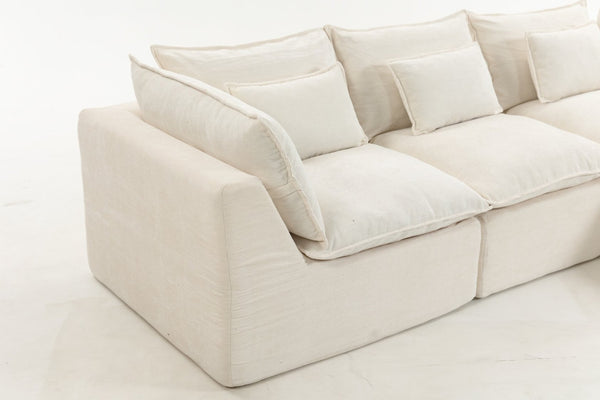 English Elm 102.3" Oversized Modular Sectional Sofa Cotton Linen Deep Seat Lounge with Ottoman Antique White W2530S00014