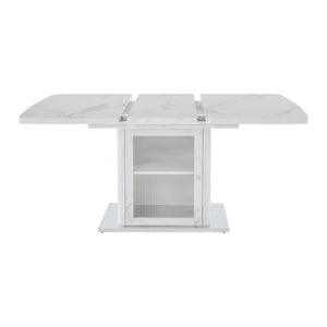 English Elm 47.24"-63"Modern Rectangle Dining Table with Extendable Top, Printed Marble Look, Sturdy Steel Base & Storage White W757P331962