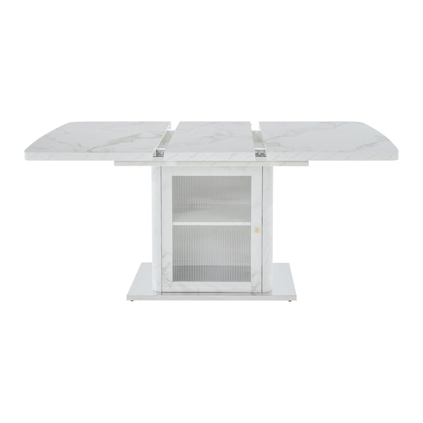 English Elm 47.24"-63"Modern Rectangle Dining Table with Extendable Top, Printed Marble Look, Sturdy Steel Base & Storage White W757P331962