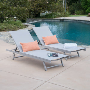 Christopher Knight Home® - Noble House - Salton Outdoor Grey Mesh Loungers With Dark Grey Aluminum Frame - Set Of 2