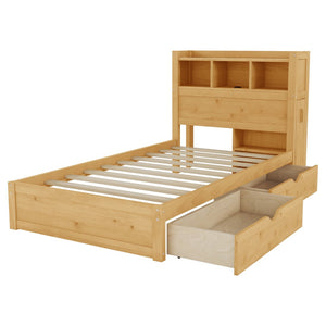 English Elm Twin Wood Storage Bed with Led Headboard Drawers and Pull Out Cabinet for Kids Natural W2593S00049