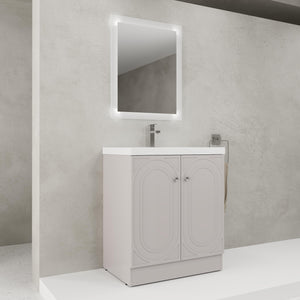 English Elm 30" Freestanding 30" Freestanding Bathroom Vanity with White Resin Sink, Soft-Close Doors, 3 Handles, Adjustable Shelf, Eco Plywood Finish W999S00335