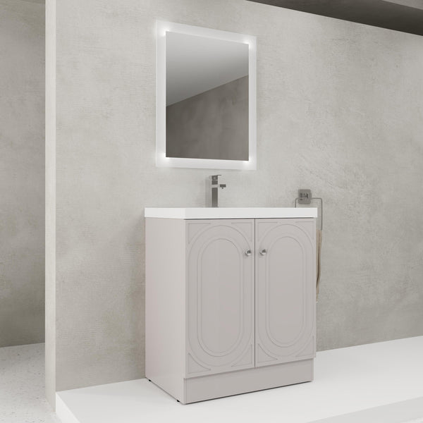 English Elm 30" Freestanding 30" Freestanding Bathroom Vanity with White Resin Sink, Soft-Close Doors, 3 Handles, Adjustable Shelf, Eco Plywood Finish W999S00335