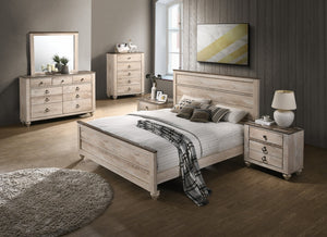 English Elm Imerland Contemporary White Wash Finish Bedroom 6-Piece Set, Queen Bed, Dresser, Mirror, 2 Nightstands, Chest