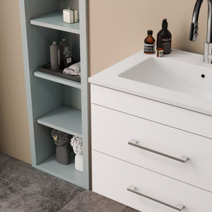 English Elm 24-Inch White Gloss Wall-Mounted Bathroom Vanity With Soft-Close Drawers & Sleek Ceramic Sink W3151S00016