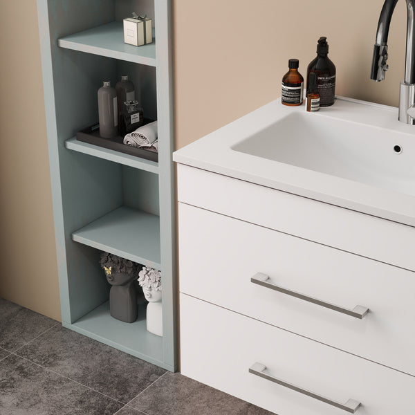 English Elm 24-Inch White Gloss Wall-Mounted Bathroom Vanity With Soft-Close Drawers & Sleek Ceramic Sink W3151S00016